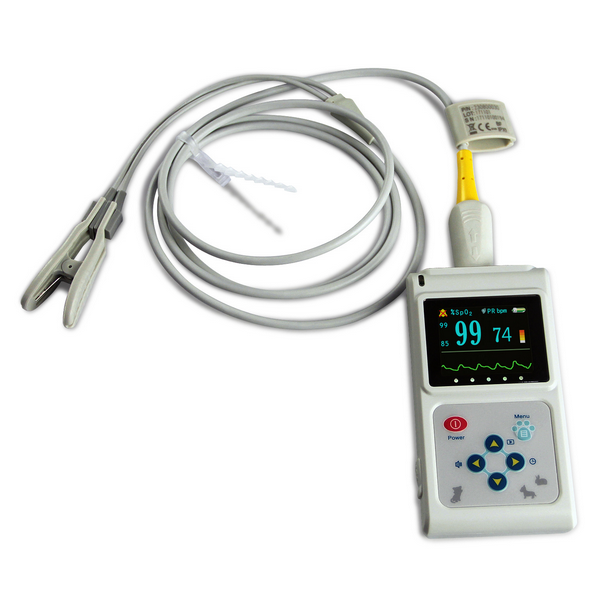【獣医用】CMS60D-VET パルスオキシメーター 動物用血中酸素モニター 外付けプローブ対応 データ再生・保存・PC転送機能 音声アラーム付き 犬・猫・馬・牛など対応